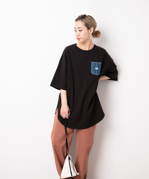 Lee（リー）の「【WEB限定】Lee/リー 　別注デニムポケットTシャツ（Tシャツ/カットソー・レディース・ホワイト/ブラック/ベージュ/グリーン・ﾌﾘ-）」の7枚目の写真