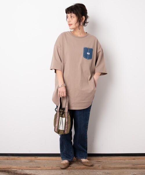 Lee（リー）の「【WEB限定】Lee/リー 　別注デニムポケットTシャツ（Tシャツ/カットソー・レディース・ホワイト/ブラック/ベージュ/グリーン・ﾌﾘ-）」の8枚目の写真