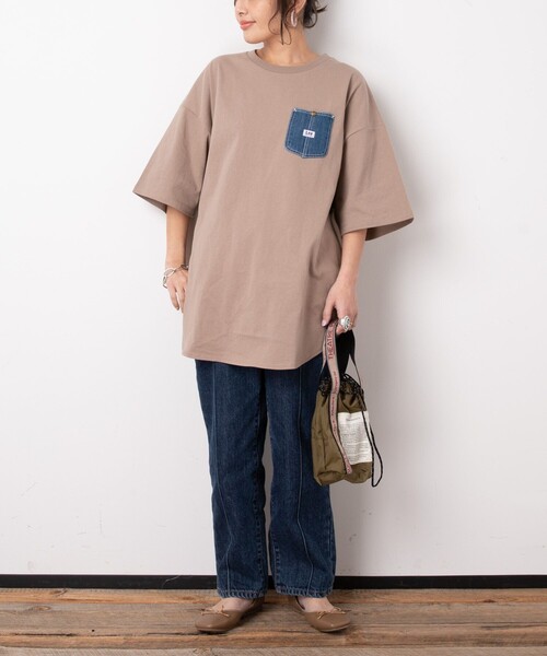 Lee（リー）の「【WEB限定】Lee/リー 　別注デニムポケットTシャツ（Tシャツ/カットソー・レディース・ホワイト/ブラック/ベージュ/グリーン・ﾌﾘ-）」の9枚目の写真