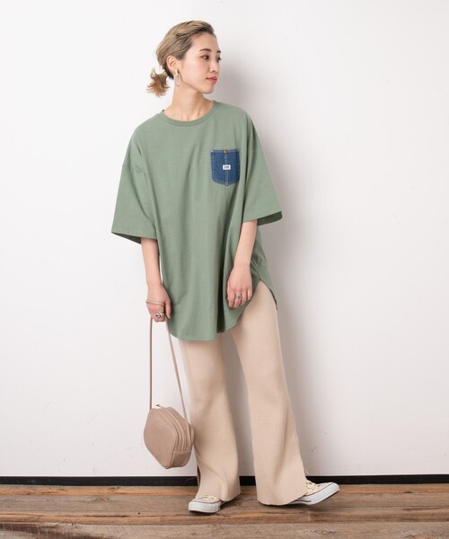Lee（リー）の「【WEB限定】Lee/リー 　別注デニムポケットTシャツ（Tシャツ/カットソー・レディース・ホワイト/ブラック/ベージュ/グリーン・ﾌﾘ-）」の10枚目の写真