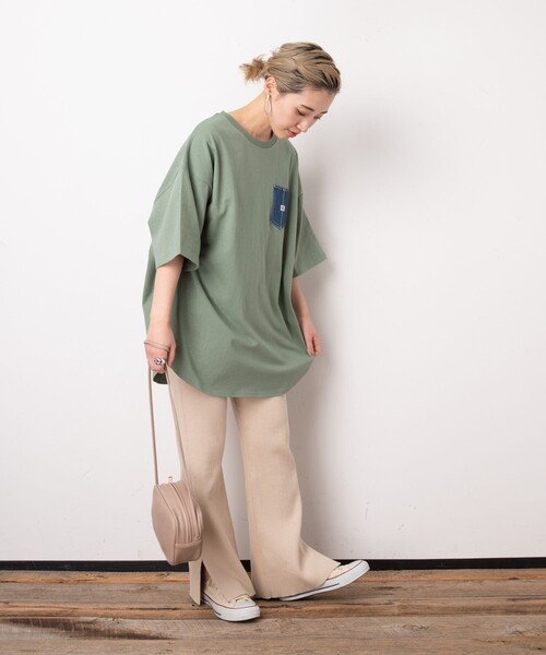 Lee（リー）の「【WEB限定】Lee/リー 　別注デニムポケットTシャツ（Tシャツ/カットソー・レディース・ホワイト/ブラック/ベージュ/グリーン・ﾌﾘ-）」の11枚目の写真