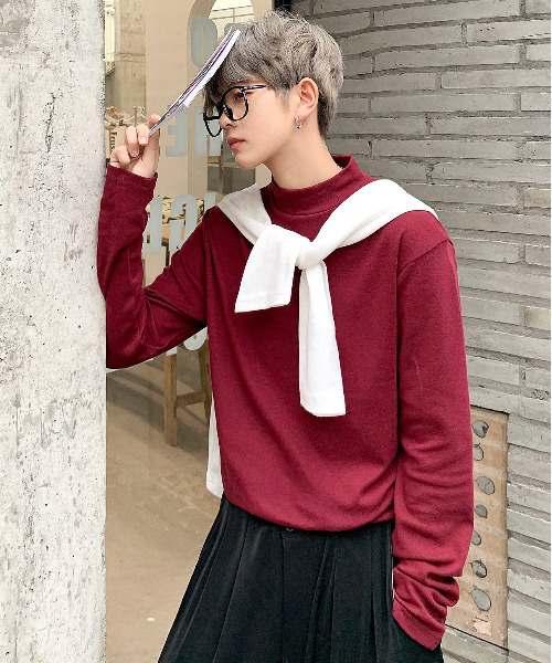 neos（ネオス）の「【neos -addictive design-】スタンダードシルエット ハイネック ロングスリーブ カットソー（Tシャツ/カットソー・メンズ・ベージュ/ブラック/ワインレッド/ホワイト/グレイッシュベージュ/ブラック×ホワイト/ホワイト×ブラック/グレー・LARGE/MEDIUM/X-LARGE）」の8枚目の写真