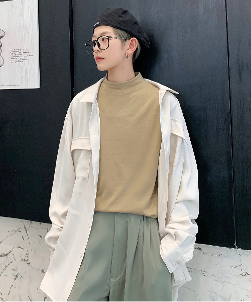 neos（ネオス）の「【neos -addictive design-】スタンダードシルエット ハイネック ロングスリーブ カットソー（Tシャツ/カットソー・メンズ・ベージュ/ブラック/ワインレッド/ホワイト/グレイッシュベージュ/ブラック×ホワイト/ホワイト×ブラック/グレー・LARGE/MEDIUM/X-LARGE）」の22枚目の写真