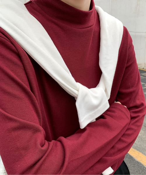 neos（ネオス）の「【neos -addictive design-】スタンダードシルエット ハイネック ロングスリーブ カットソー（Tシャツ/カットソー・メンズ・ベージュ/ブラック/ワインレッド/ホワイト/グレイッシュベージュ/ブラック×ホワイト/ホワイト×ブラック/グレー・LARGE/MEDIUM/X-LARGE）」の10枚目の写真