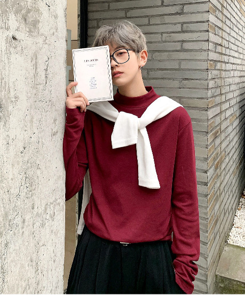 neos（ネオス）の「【neos -addictive design-】スタンダードシルエット ハイネック ロングスリーブ カットソー（Tシャツ/カットソー・メンズ・ベージュ/ブラック/ワインレッド/ホワイト/グレイッシュベージュ/ブラック×ホワイト/ホワイト×ブラック/グレー・LARGE/MEDIUM/X-LARGE）」の20枚目の写真