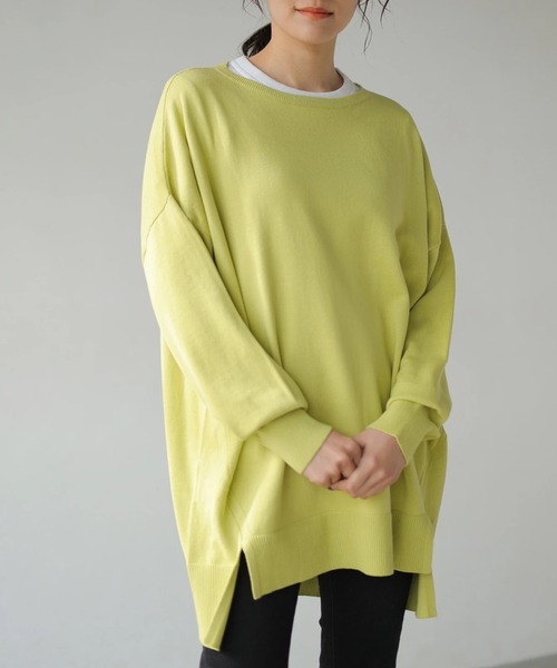 AMERICAN HOLIC(アメリカンホリック)の「前後差ラウンドネックニットチュニック *(ニット/セーター・レディース・ネイビー/ベージュ/オフホワイト/ラベンダー/イエロー・FREE)」の5枚目の写真