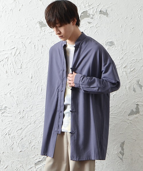 MinoriTY（マイノリティ）の「メンズ長袖ビッグシルエットノーカラーチャイナシャツ（シャツ/ブラウス・メンズ・ブラック/ブルーグレー・M/L）」の3枚目の写真