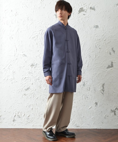 MinoriTY（マイノリティ）の「メンズ長袖ビッグシルエットノーカラーチャイナシャツ（シャツ/ブラウス・メンズ・ブラック/ブルーグレー・M/L）」の4枚目の写真