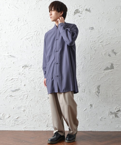 MinoriTY（マイノリティ）の「メンズ長袖ビッグシルエットノーカラーチャイナシャツ（シャツ/ブラウス・メンズ・ブラック/ブルーグレー・M/L）」の9枚目の写真