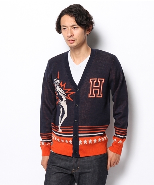 HYSTERIC GLAMOUR（ヒステリックグラマー）の「SPARK GIRL UNIVERSUTYジャガ-ド CD（カーディガン/ボレロ・メンズ・グリーン/ネイビー/ブラック・MEDIUM/SMALL/LARGE）」の3枚目の写真