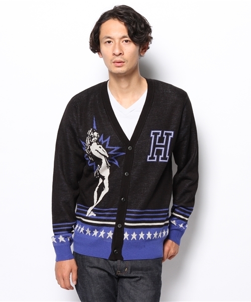 HYSTERIC GLAMOUR（ヒステリックグラマー）の「SPARK GIRL UNIVERSUTYジャガ-ド CD（カーディガン/ボレロ・メンズ・グリーン/ネイビー/ブラック・MEDIUM/SMALL/LARGE）」の2枚目の写真