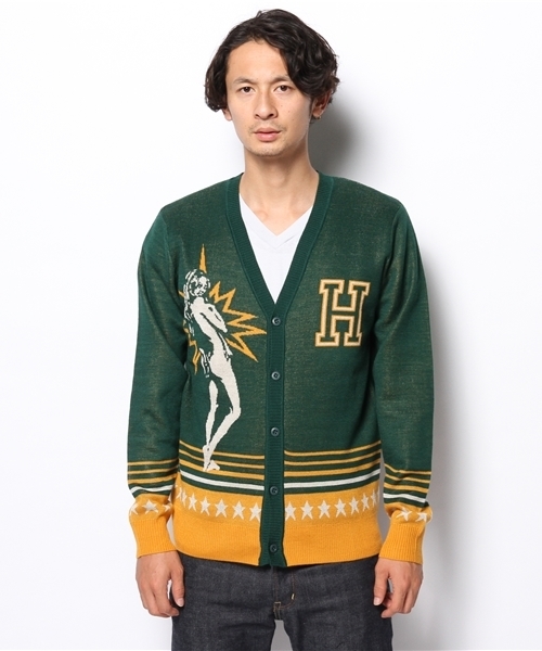 HYSTERIC GLAMOUR（ヒステリックグラマー）の「SPARK GIRL UNIVERSUTYジャガ-ド CD（カーディガン/ボレロ・メンズ・グリーン/ネイビー/ブラック・MEDIUM/SMALL/LARGE）」の4枚目の写真