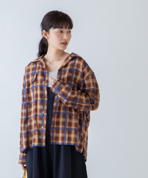ANGIE(アンジー)の「シアーチェックシャツ(シャツ/ブラウス・レディース・ブラウン系その他2/ホワイト系その他2・FREE)」の1枚目の写真