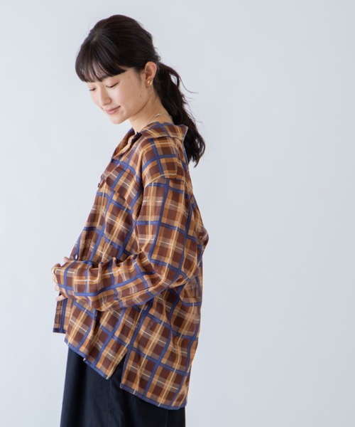 ANGIE(アンジー)の「シアーチェックシャツ(シャツ/ブラウス・レディース・ブラウン系その他2/ホワイト系その他2・FREE)」の9枚目の写真
