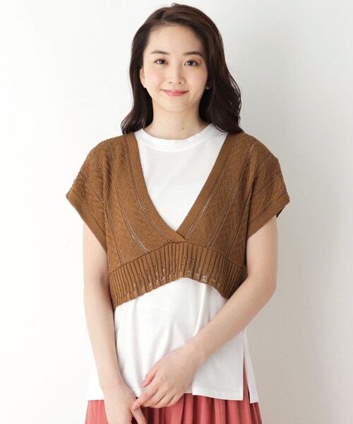 pink adobe（ピンクアドベ）の「◆【M-L/SET】【洗える】透かし編みビスチェ＋Tシャツセット（その他トップス・レディース・ブラック/アイボリー/ブラウン系/黄緑系・40/38）」の4枚目の写真