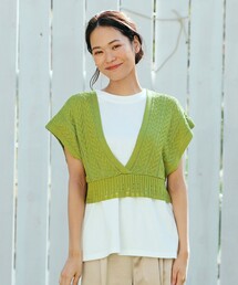 pink adobe | ◆【M-L/SET】【洗える】透かし編みビスチェ+Tシャツセット(その他トップス)