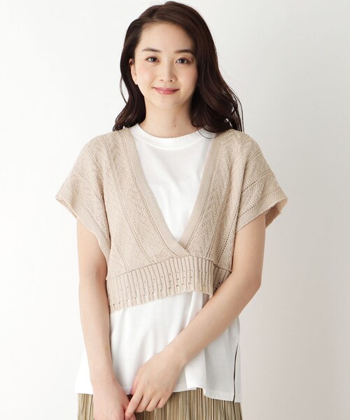 pink adobe（ピンクアドベ）の「◆【M-L/SET】【洗える】透かし編みビスチェ＋Tシャツセット（その他トップス・レディース・ブラック/アイボリー/ブラウン系/黄緑系・40/38）」の2枚目の写真