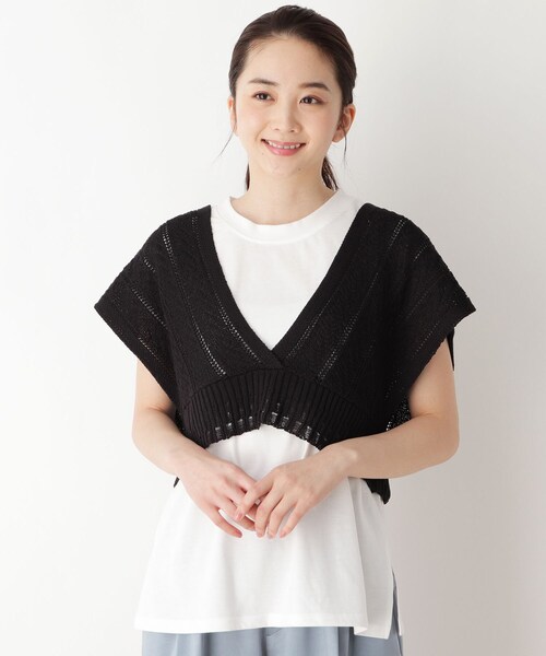 pink adobe（ピンクアドベ）の「◆【M-L/SET】【洗える】透かし編みビスチェ＋Tシャツセット（その他トップス・レディース・ブラック/アイボリー/ブラウン系/黄緑系・40/38）」の3枚目の写真