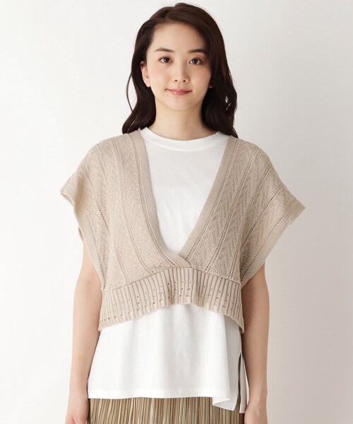 pink adobe（ピンクアドベ）の「◆【M-L/SET】【洗える】透かし編みビスチェ＋Tシャツセット（その他トップス・レディース・ブラック/アイボリー/ブラウン系/黄緑系・40/38）」の5枚目の写真