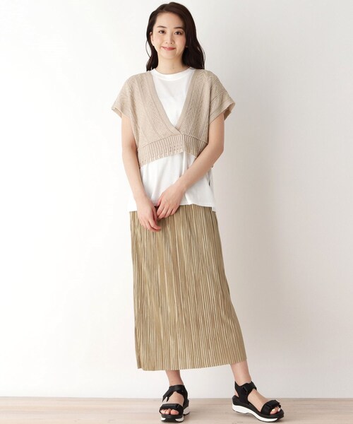 pink adobe（ピンクアドベ）の「◆【M-L/SET】【洗える】透かし編みビスチェ＋Tシャツセット（その他トップス・レディース・ブラック/アイボリー/ブラウン系/黄緑系・40/38）」の9枚目の写真