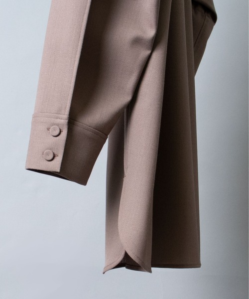 FEMMENT（ファモン）の「【 FEMMENT / ファモン 】 3/60 twising wooltoropical  mandarin collar shirts マンダリンカラーシャツ（シャツ/ブラウス・レディース・ベージュ/ブラック・1）」の14枚目の写真
