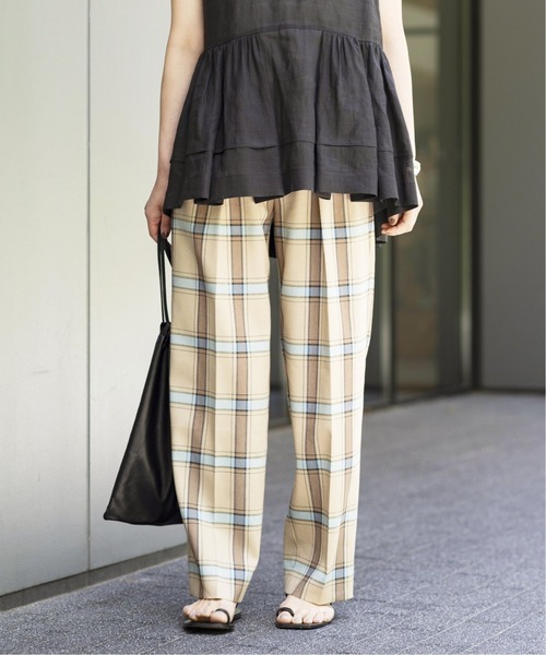 【未使用】チェックテーパードパンツ　ヴェルメールパーイエナ　シルク混 セール】Li/E/R/Pu チェック2タックパンツ◇（その他パンツ