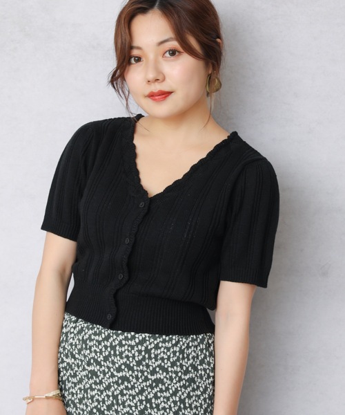 ap retro(アプレトロ)の「ランダムリブ編み裾スカラップ2WAYちびカーディガン(シャツ/ブラウス・レディース・ライトブルー/ブラック/アイボリー/グリーン系その他・FREE)」の19枚目の写真