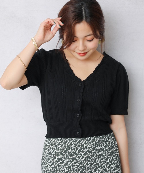 ap retro(アプレトロ)の「ランダムリブ編み裾スカラップ2WAYちびカーディガン(シャツ/ブラウス・レディース・ライトブルー/ブラック/アイボリー/グリーン系その他・FREE)」の18枚目の写真