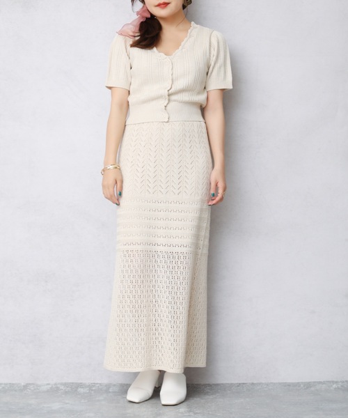 ap retro(アプレトロ)の「ランダムリブ編み裾スカラップ2WAYちびカーディガン(シャツ/ブラウス・レディース・ライトブルー/ブラック/アイボリー/グリーン系その他・FREE)」の13枚目の写真