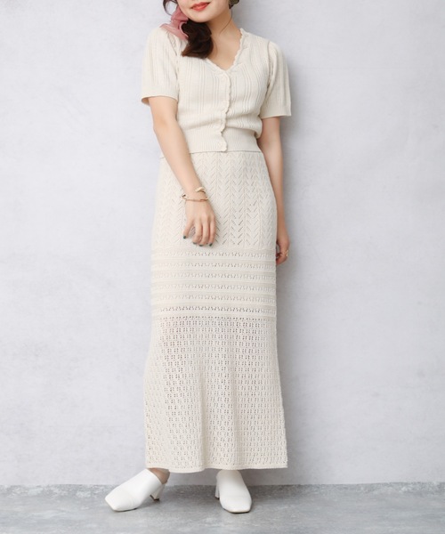 ap retro(アプレトロ)の「ランダムリブ編み裾スカラップ2WAYちびカーディガン(シャツ/ブラウス・レディース・ライトブルー/ブラック/アイボリー/グリーン系その他・FREE)」の15枚目の写真