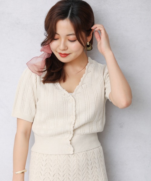 ap retro(アプレトロ)の「ランダムリブ編み裾スカラップ2WAYちびカーディガン(シャツ/ブラウス・レディース・ライトブルー/ブラック/アイボリー/グリーン系その他・FREE)」の8枚目の写真