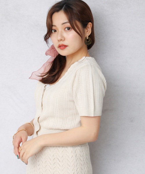 ap retro(アプレトロ)の「ランダムリブ編み裾スカラップ2WAYちびカーディガン(シャツ/ブラウス・レディース・ライトブルー/ブラック/アイボリー/グリーン系その他・FREE)」の10枚目の写真