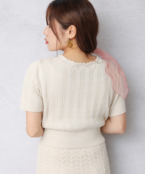 ap retro(アプレトロ)の「ランダムリブ編み裾スカラップ2WAYちびカーディガン(シャツ/ブラウス・レディース・ライトブルー/ブラック/アイボリー/グリーン系その他・FREE)」の12枚目の写真