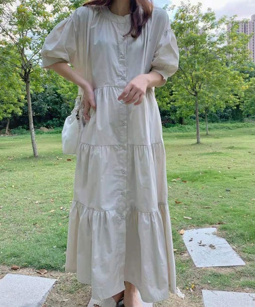 セール Zozotown限定アイテム バンドカラー5分袖ティアードマキシ丈ワンピース ワンピース Cadbury キャドバリー のファッション通販 Zozotown