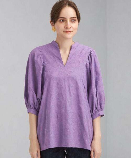 green label relaxing(グリーンレーベルリラクシング)の「エンブロイダリー ボリューム スリーブ ブラウス(シャツ/ブラウス・レディース・パープル/オフホワイト/ダークグレー・FREE)」の16枚目の写真