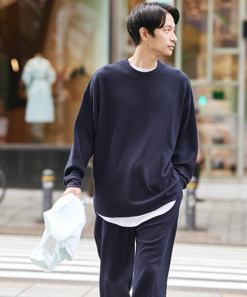 Loungewear tokyo(ラウンジウェアトウキョウ)の「ワッフル リラクシング ルームウェア 長袖カットソー×イージーパンツ ワンマイルウェア(ルームウェア/パジャマ・メンズ・ネイビー/ナチュラル/チャコールグレー/ブラック/ダークブラウン/杢グレー/グレイッシュベージュ・L/M/XL/S)」の7枚目の写真