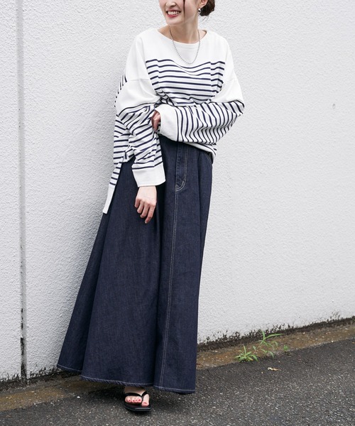 CIAOPANIC TYPY(チャオパニックティピー)の「パネルボーダーワイドスリーブTEE(Tシャツ/カットソー・レディース・パープル/ネイビー/オレンジ・ONE SIZE)」の17枚目の写真