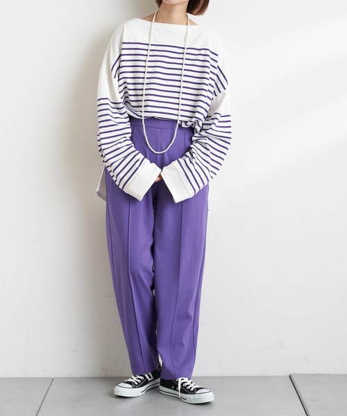 CIAOPANIC TYPY(チャオパニックティピー)の「パネルボーダーワイドスリーブTEE(Tシャツ/カットソー・レディース・パープル/ネイビー/オレンジ・ONE SIZE)」の14枚目の写真