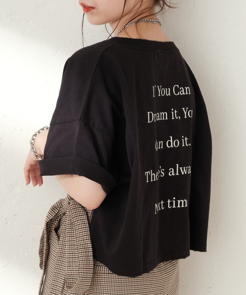 Chico（チコ）の「バックロゴショート丈ダメージT（Tシャツ/カットソー・レディース・ホワイト/ブラック/ブラウン/ベージュ・FREE）」の3枚目の写真