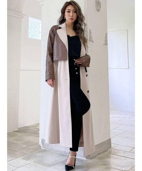 RESEXXY（リゼクシー）の「フェイクレザーレイヤードトレンチコート（トレンチコート・レディース・ブラウン/ブラック・FREE）」の9枚目の写真