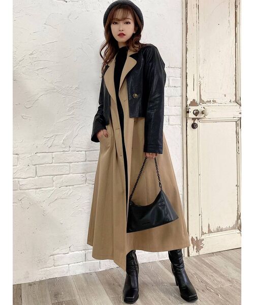 RESEXXY（リゼクシー）の「フェイクレザーレイヤードトレンチコート（トレンチコート・レディース・ブラウン/ブラック・FREE）」の16枚目の写真