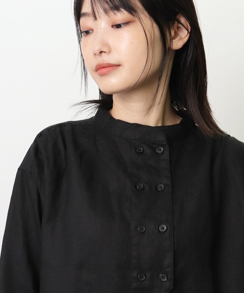 D*g*y(ディージーワイ)の「∴【 D*g*y / ディージーワイ 】リネンオックス ダブルボタン ブラウス D8399 DEC(シャツ/ブラウス・レディース・ブラック/ホワイト/ナチュラル・M/L)」の1枚目の写真