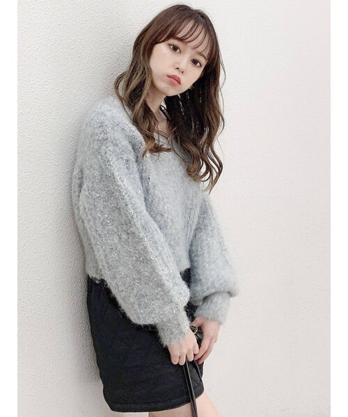 dazzlin（ダズリン）の「シュガークロップドニットトップス（ニット/セーター・レディース・ベージュ/グレー/ピンク/ブルー・FREE）」の5枚目の写真