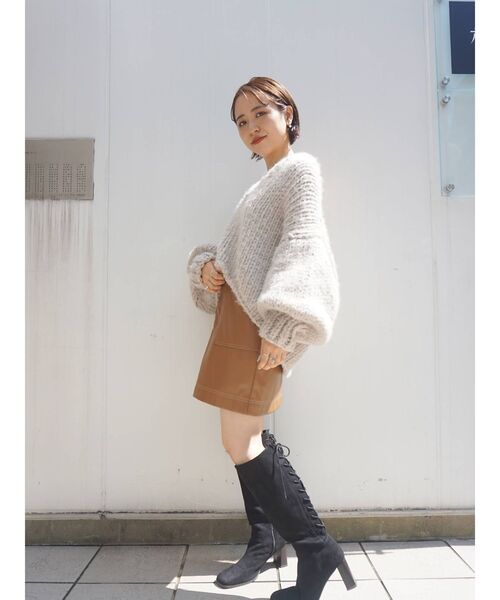 MERCURYDUO（マーキュリーデュオ）の「クロップドハンドニット（ニット/セーター・レディース・オフホワイト/ライトグレー・FREE）」の12枚目の写真