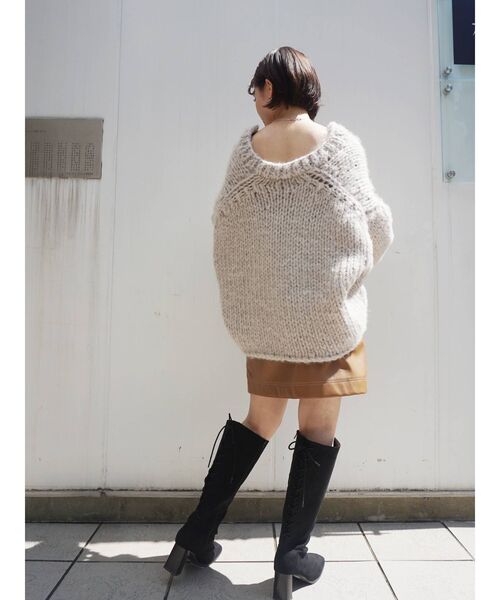 MERCURYDUO（マーキュリーデュオ）の「クロップドハンドニット（ニット/セーター・レディース・オフホワイト/ライトグレー・FREE）」の6枚目の写真