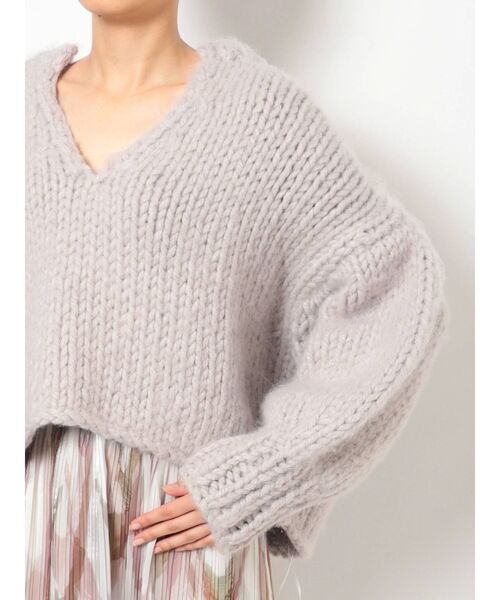 MERCURYDUO（マーキュリーデュオ）の「クロップドハンドニット（ニット/セーター・レディース・オフホワイト/ライトグレー・FREE）」の18枚目の写真