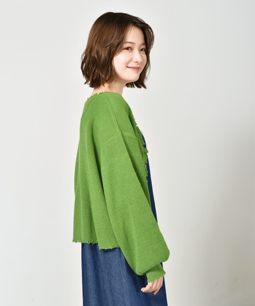 RETRO GIRL(レトロガール)の「ダメージカラフルニットカーデ(カーディガン/ボレロ・レディース・アイボリー/グリーン/ブラック/レッド/ブルー・FREE)」の3枚目の写真