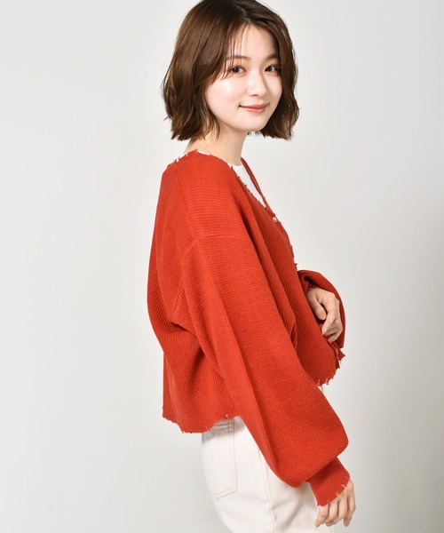 RETRO GIRL(レトロガール)の「ダメージカラフルニットカーデ(カーディガン/ボレロ・レディース・アイボリー/グリーン/ブラック/レッド/ブルー・FREE)」の8枚目の写真