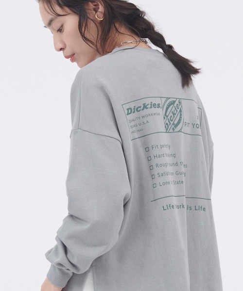 Dickies(ディッキーズ)の「Dickies/ディッキーズ 刺繍ロゴ裏毛クルーネック/バックプリント 長袖カットソー スリット チュニック(Tシャツ/カットソー・レディース・グリーン/ブラック系その他/オフホワイト/ブラック/ホワイト系その他/グリーン系その他・M/L)」の6枚目の写真