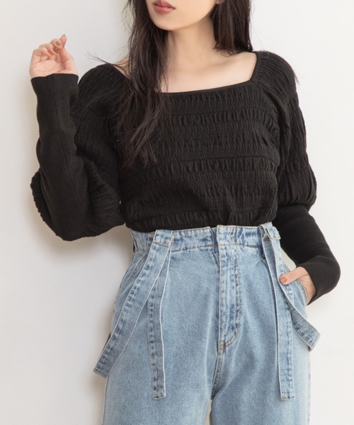 Mysa&Liina(ミーサリーナ)の「シャーリングニット(ニット/セーター・レディース・ブラック/オフホワイト/ラベンダー・M)」の22枚目の写真